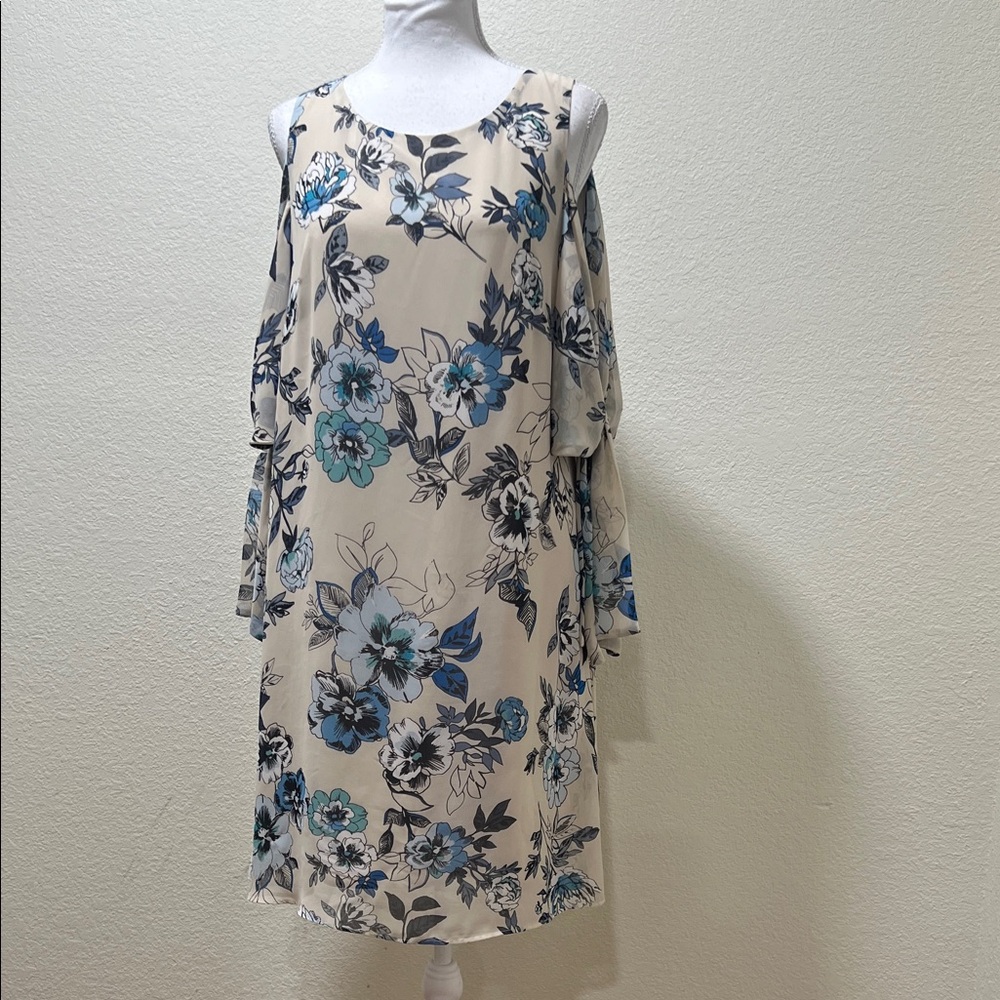 Just...Taylor Cream Floral Midi Dress with Blue Accents